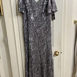 New  Alex Evening Silver Gown  Size 12