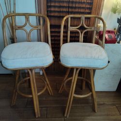 Nice Pair of Rattan Bar Stools/Chair- Boho Bamboo Tiki  70s, 80s.