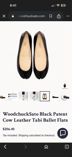 WoodchuckSato Black Patent Cow Leather Tabi Ballet Flats