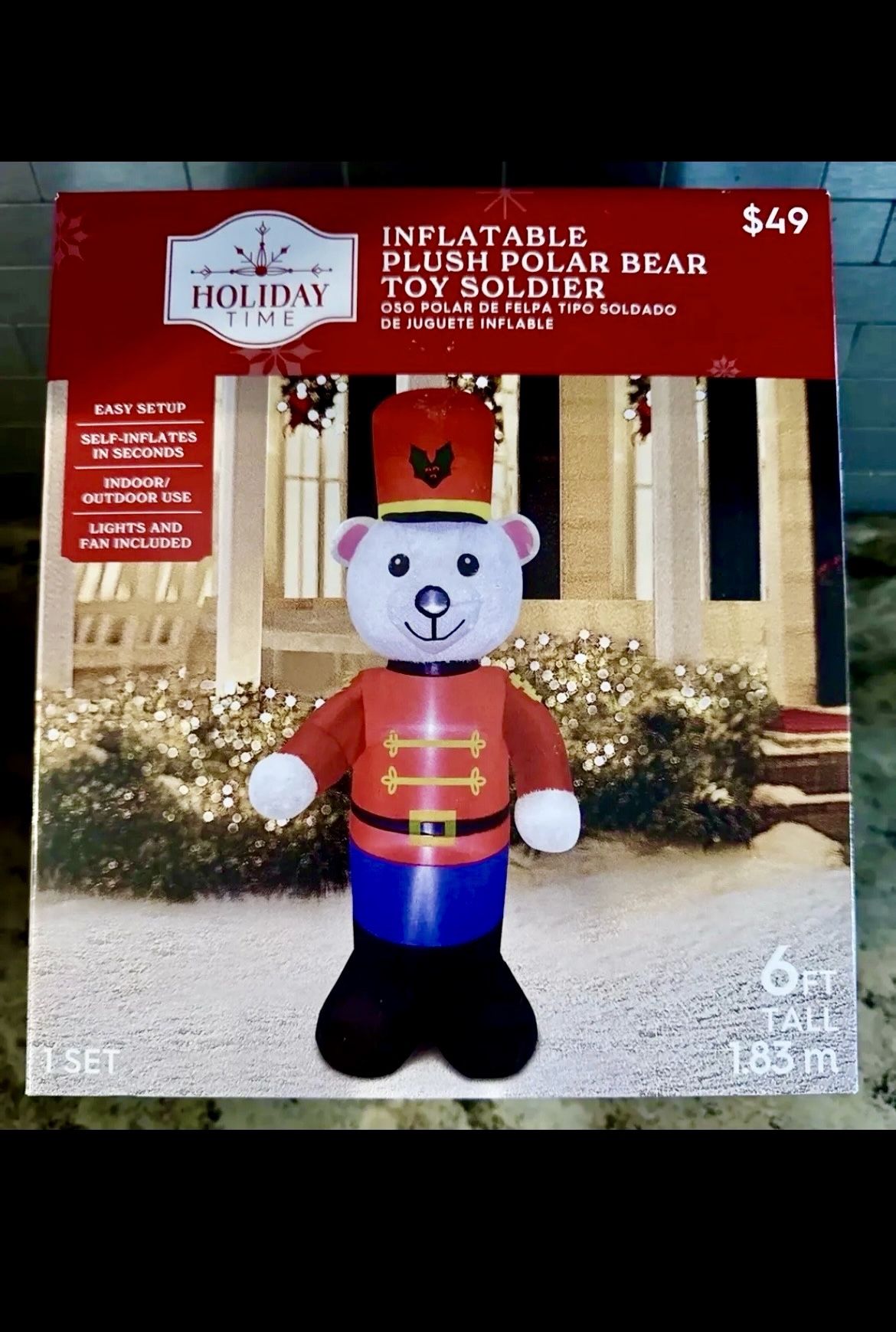 Holiday Time Inflatable Plush Polar Bear Toy Soldier 6 ft Tall New In Box