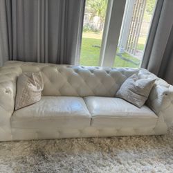 2 White Leather Sofas 