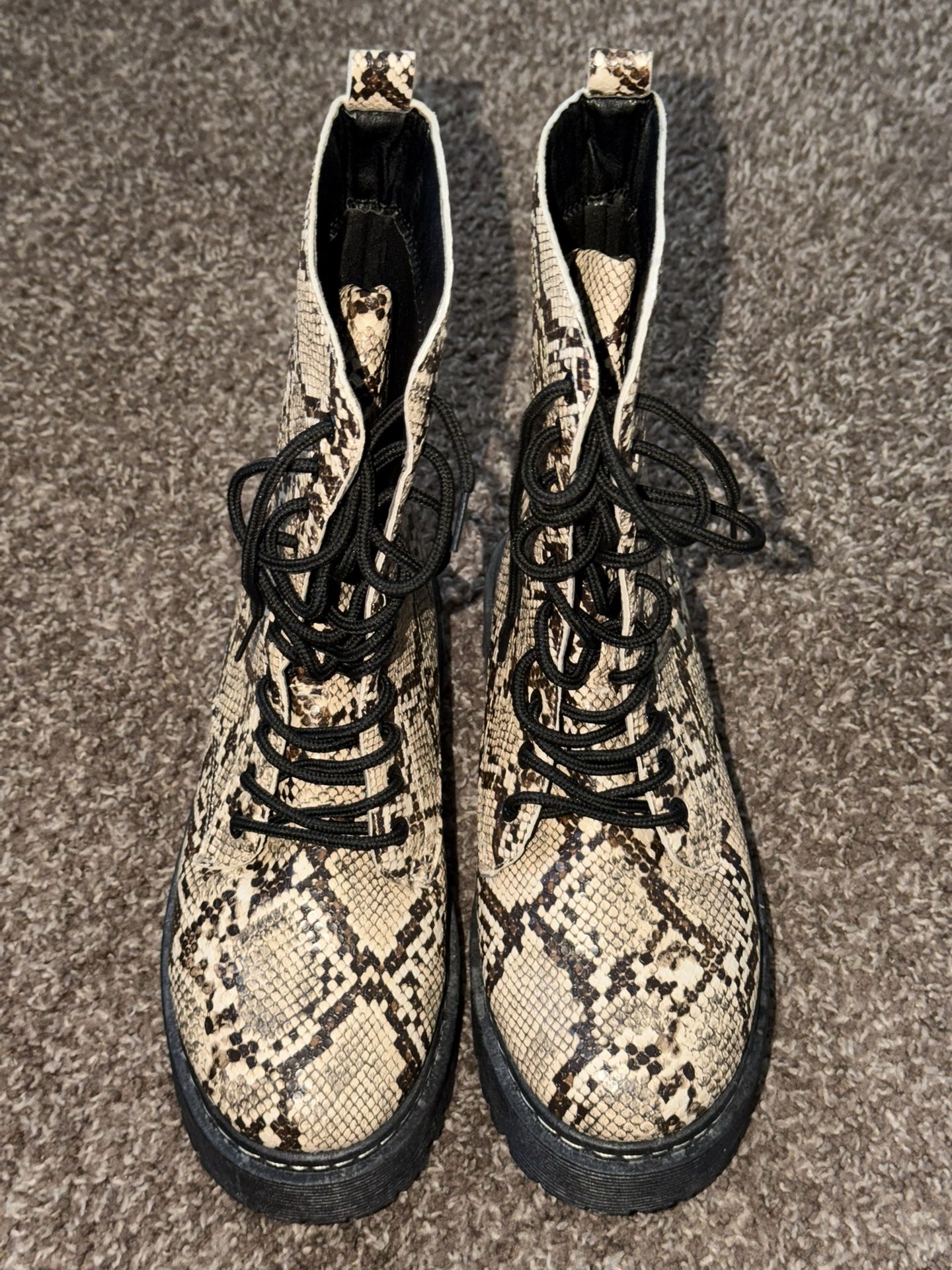 Snake Print Lace-Up Ankle Boots