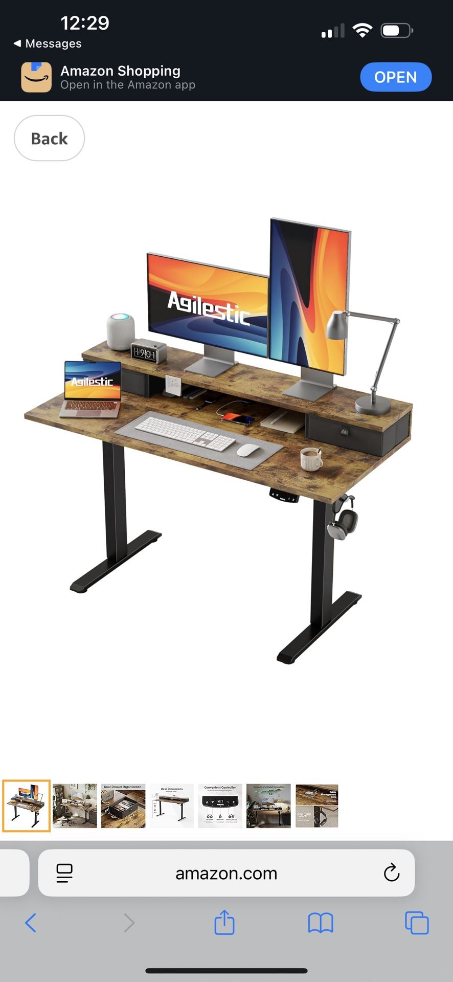 Agilestic Electric Standing Desk with 2 Drawers, 48 x 23 Inches Height Adjustable Desk, 2 Fabric Drawers, Rustic Brown