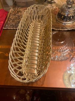 Vintage Woven Brass Oblong Basket BrassCrafters India 17X6