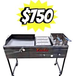 24" Griddle With 3 Warming Trays And Deep Fryer | Includes Hose With Regulator And 2 Baskets