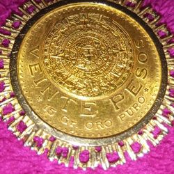 $20 Peso Gold Coin.1958 Pendant.And Chain 14 K .26 In. 23 .3 Gram Chain. 