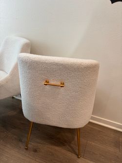 White Boucle Accent Chair with Gold Legs