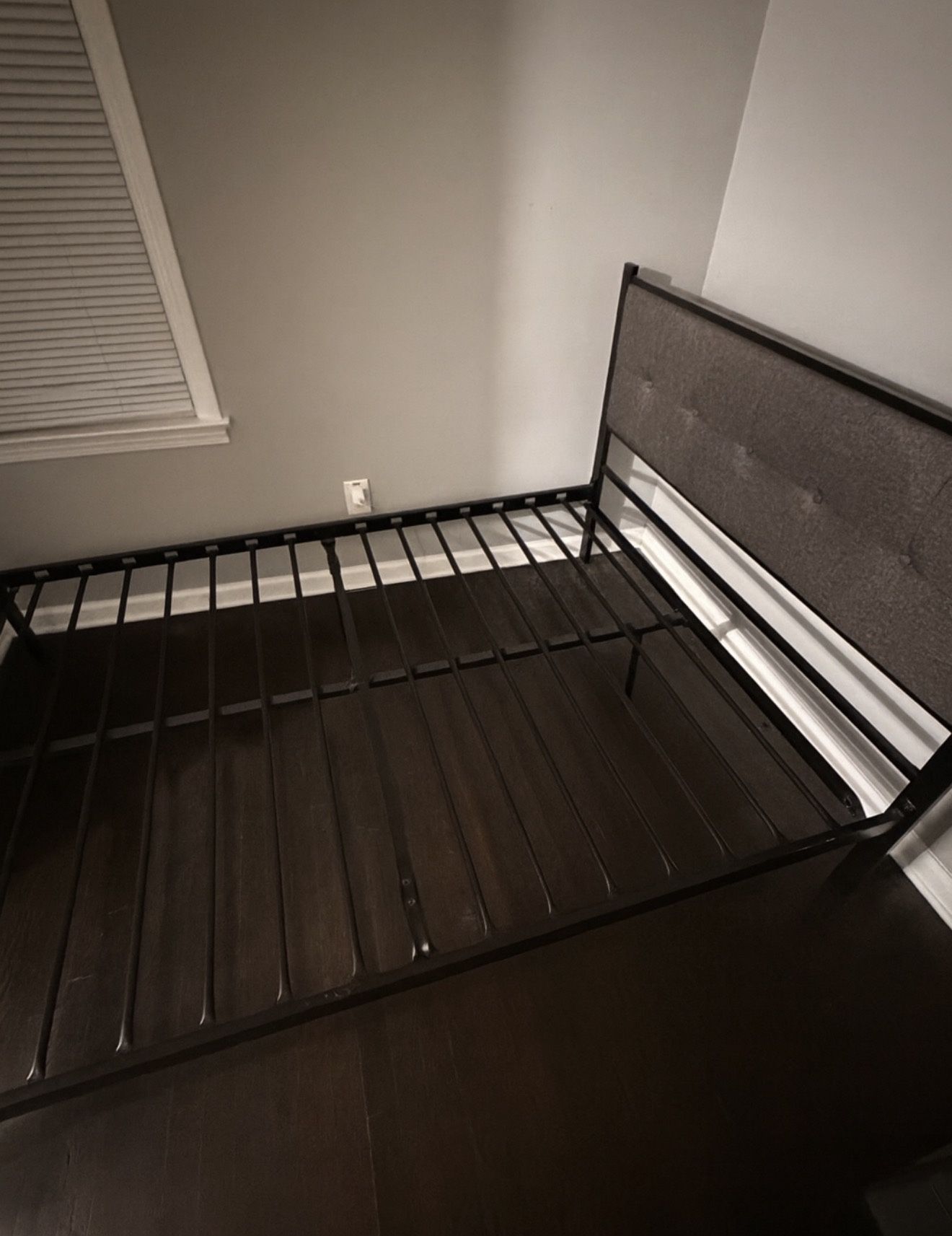 Metal Bed Frame with Upholstered Headboard – Like New