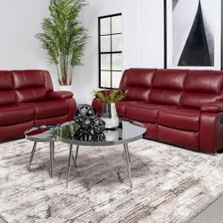 2 Piece Red Recliner Sofa & Recliner Loveseat
