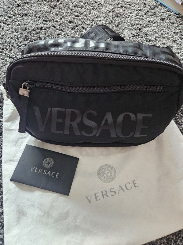 Versace black nylon la greca signature belt bag crossbody