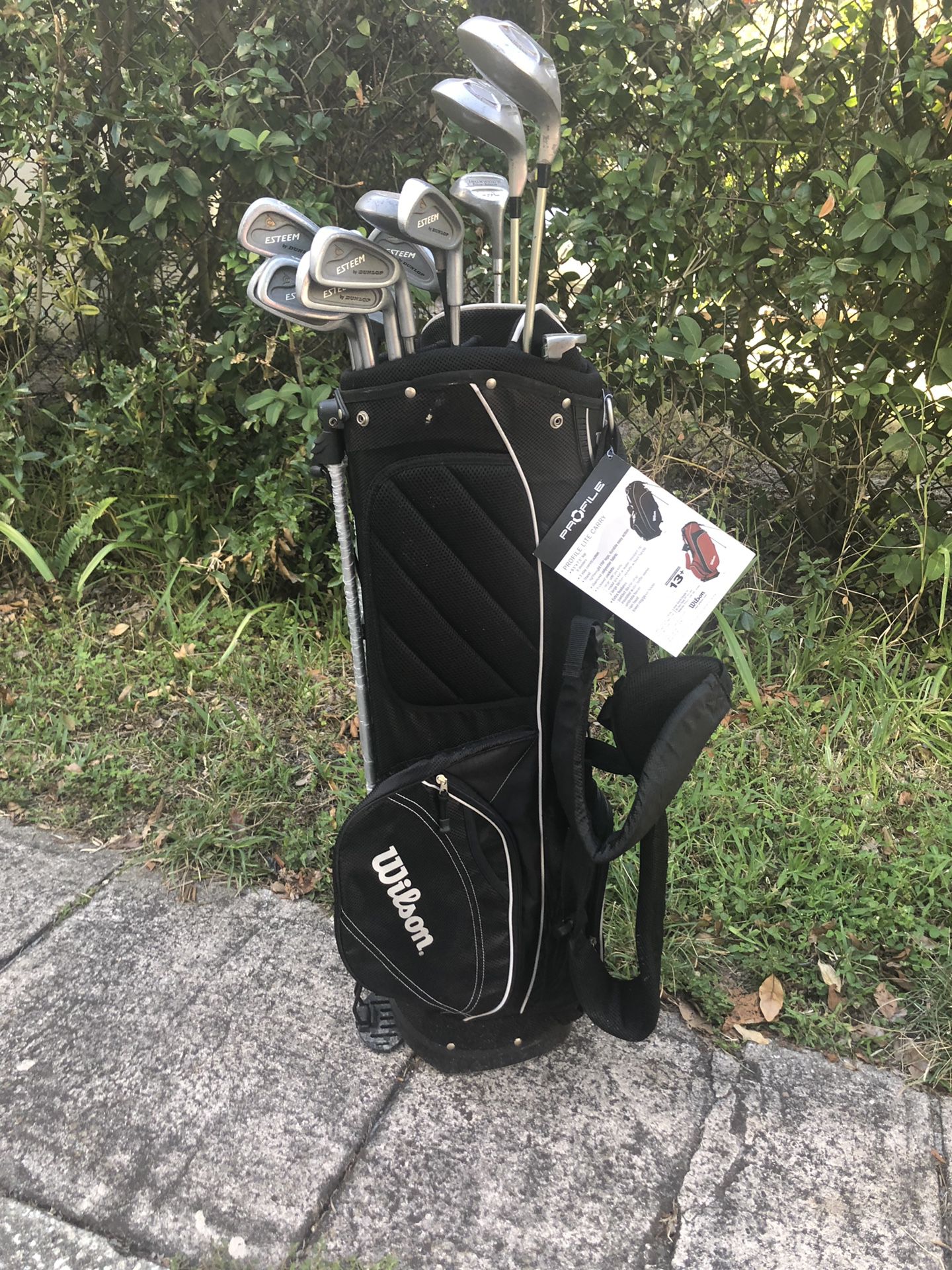 Golf clubs and cart bag $67