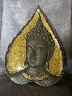 Golden Flame Buddha Wall Plaque – Spiritual Zen Art for Home or Altar