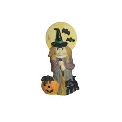 Vintage Halloween Witch Tea Light Candle Holder Ceramic Pumpkin & Black Cat 7" H