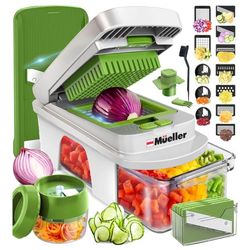 Mueller Pro-Series All-in-One, 12 Blade Mandoline Slicer for Kitchen, Food Chopper, Vegetable Slicer and Spiralizer, Cutter, Dicer, Grater, Kitchen Ga