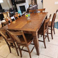 AMISH DINING COUNTER HEIGHT TABLE AND 8 CHAIRS 