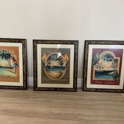 Set of 3 Vintage Coastal Wall Art – 23x28