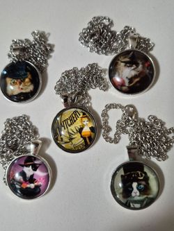 5 Halloween Cat Pendants