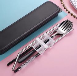 Stainless steel portable utensils set goes in book bag travel set