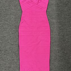 HERVE LEGER Strapless Bandage Dress Cocktail Bodycon - Hot Pink - Size S