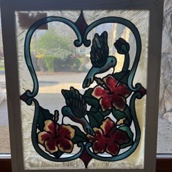 CDK Originals Window & Wall Art With Flowers & Hummingbirds Stained Acrylic Glass