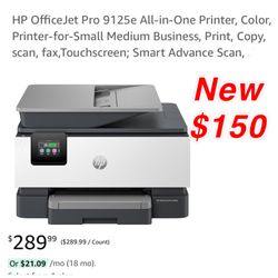 New HP OfficeJet Pro 9125e All-in-One Printer, Color, Printer-for-Small Medium Business, Print, Copy, scan, fax,Touchscreen; Smart Advance Scan, $150 