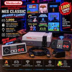 Unlocked Nintendo NES Mini Console –  1,000 Built-In Games - Wireless Controllers