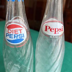 To clear glass, vintage, collectible, Pepsi-Cola, and diet Pepsi, cola, soft drink bottles