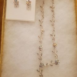 New Elegant 2 Piece Silver Plated Set Comes With Necklace And Earrings Both For $30 