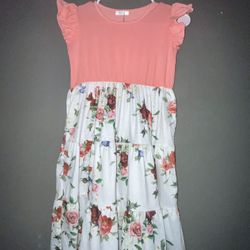 NWT Girl’s Summer Dress Ruffle Sleeve Tiered Swing  Sundress With Pockets Us Size 10 (140)