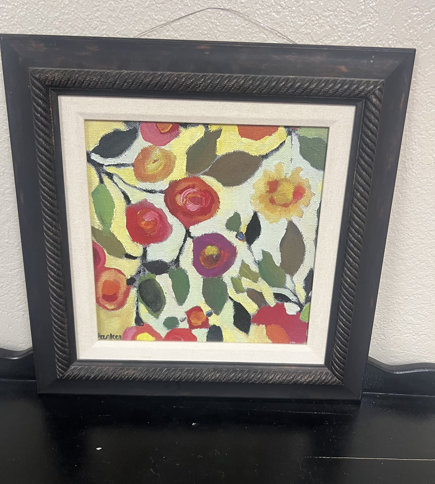 Framed Abstract Floral Oil Painting – Bold Modern Color on Canvas