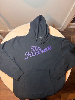 💣 The Hundreds Script Logo Pullover Hoodie - Black/Purple (Size S)
