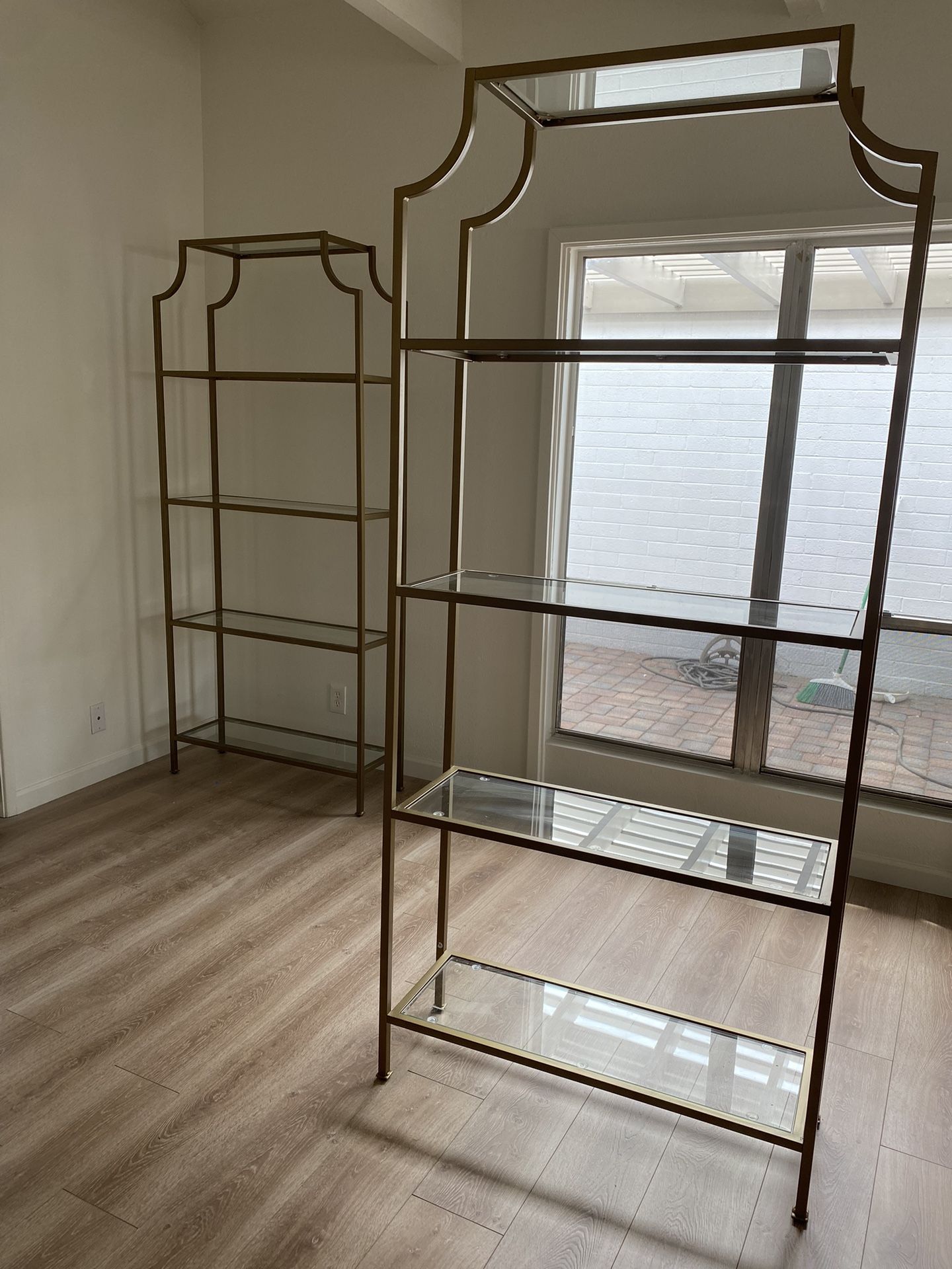 Bronze Gold Glass Bookshelves
