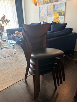Set of 4 Mid-Century Modern Style Dining Chairs – Dark Walnut & Black Faux Leather (Stackable)