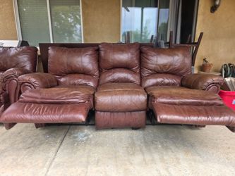 Brown Leather Reclining Sofa