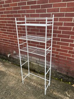 White metal over-the-toilet storage bathroom organizer rack