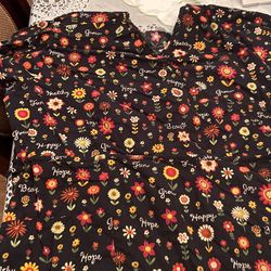 Women’s HQ scrubs top made in China 100% Cotton XL Flowers and words 