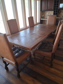 Rustic Wood Dining Table with 6 Chairs