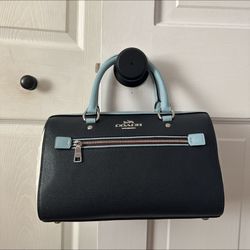 Coach Rowan Satchel – Blue/White Signature Canvas 