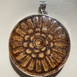 925 Sterling Silver And Flower Tile? Pendant 