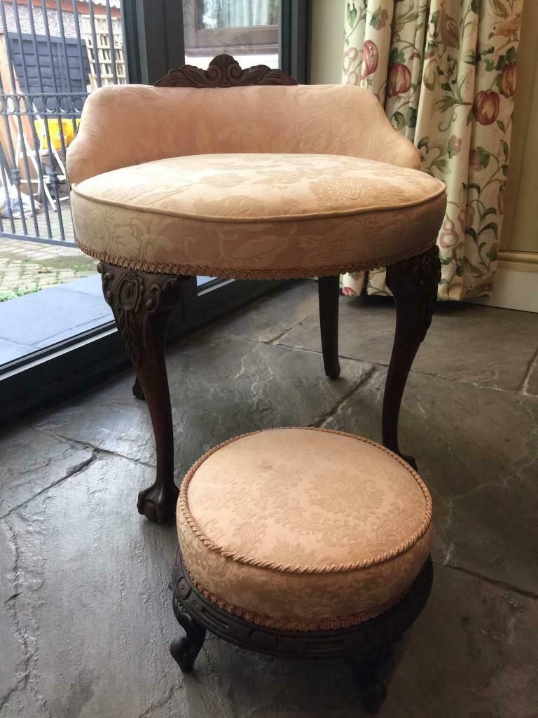Rare boudoir chair with matching footstool