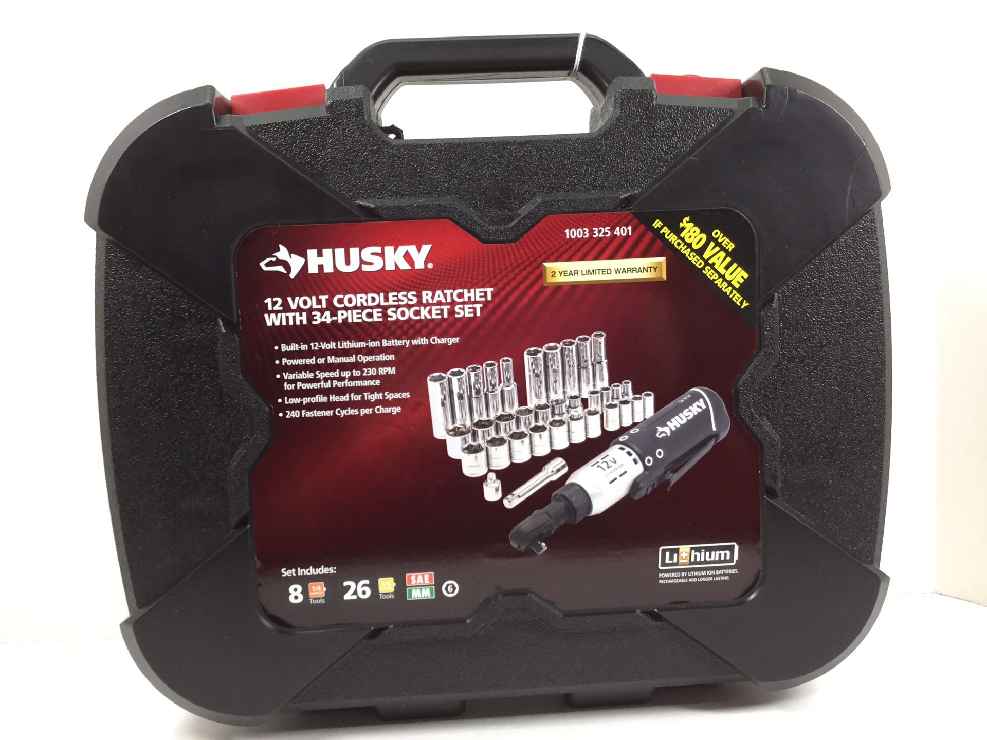 Husky 12V Cordless Ratchet w/ 34 Socket Set