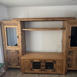 Solid Wood Entertainment Center w/ Storage & Lighting
