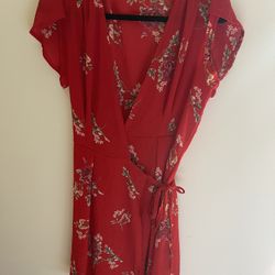 Red Floral Wrap Dress