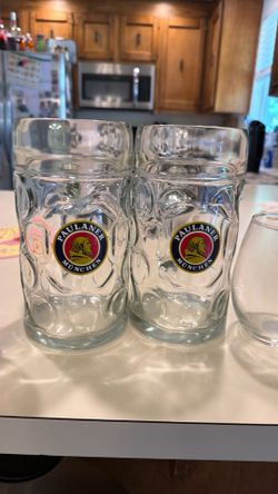 Paulaner. 1ltr beer steins and 2 wine glasses for the lady