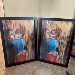 Pair of Z Gallerie Framed Wall Art Prints Large Matching Set Contemporary Decor