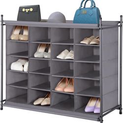 Stackable Shoe Cubby Organizer, Free Standing Shoe Cube Rack for Entryway, Bedroom, Apartment, Closet, 20-Cube Gray