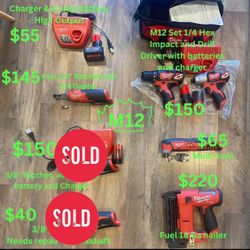Milwaukee M12 Fuel And Regular 12v Power Tools 
