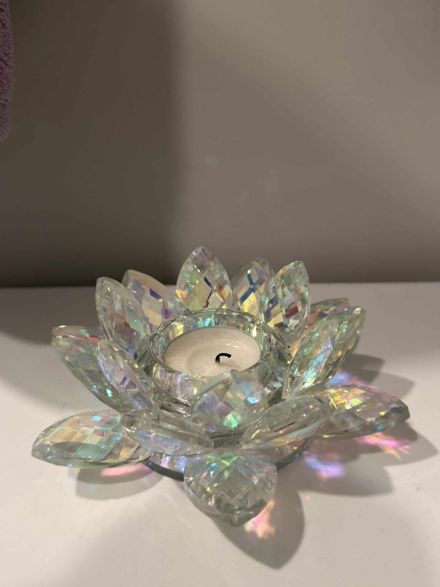crystal glass tea light candle holder