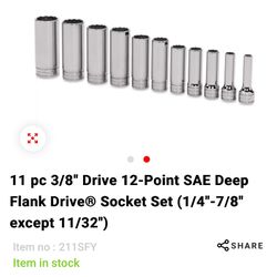 SNAP ON - 11 PC , 3/8” Deep Flank Drive Socket Set