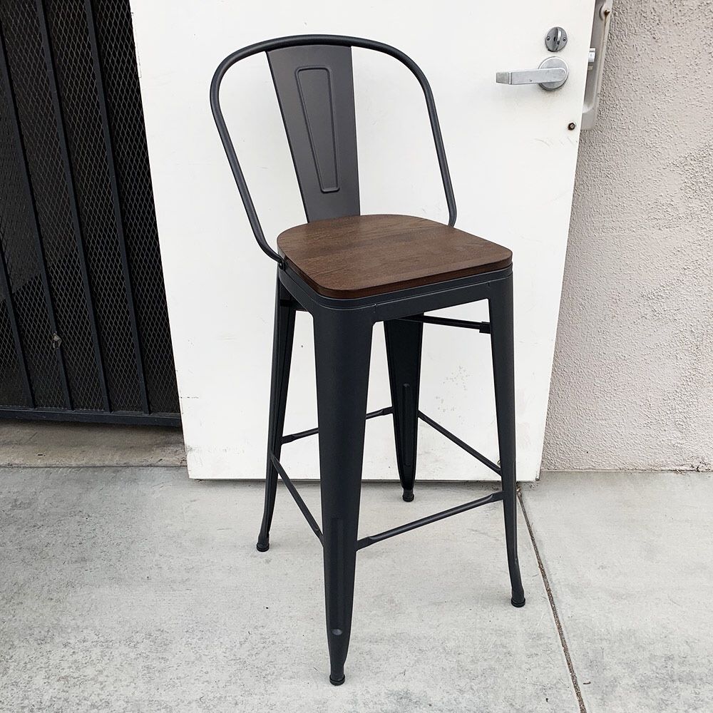 New in Box $30 (Black) Metal Wooden Bar Stools w/ Backrest 30” Seat Height, for Kitchen Counter Top Barstool